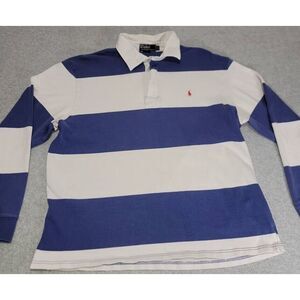 Polo Ralph Lauren Rugby Shirt Men's XL Long Sleeve White W/ Blue Purple Stripes